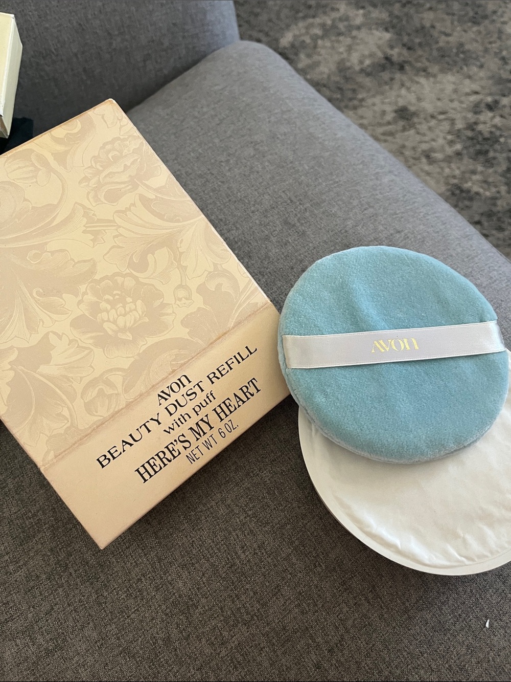 Vintage Avon Beauty Dust Refill with Light Blue Velvet Puff